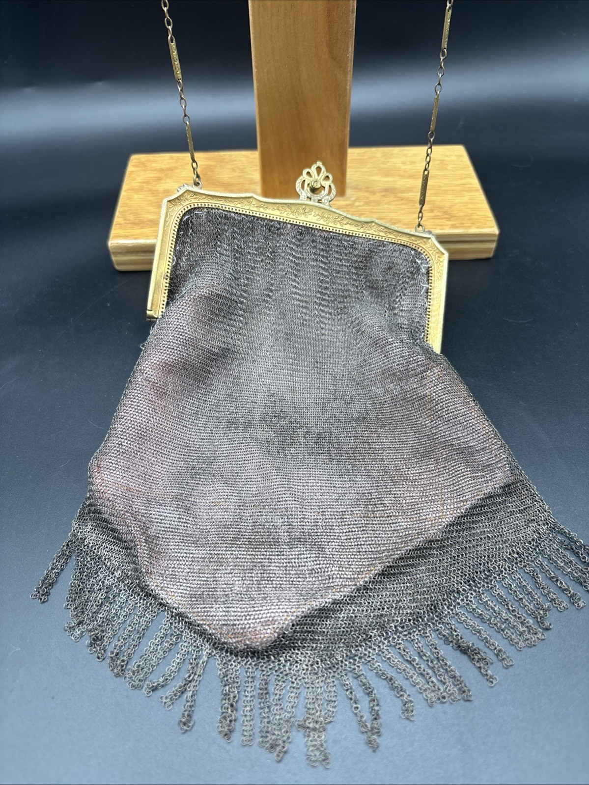Antique 1920s Whiting & Davis Mesh Purse Flapper Bag Silk Lining Note Provenance