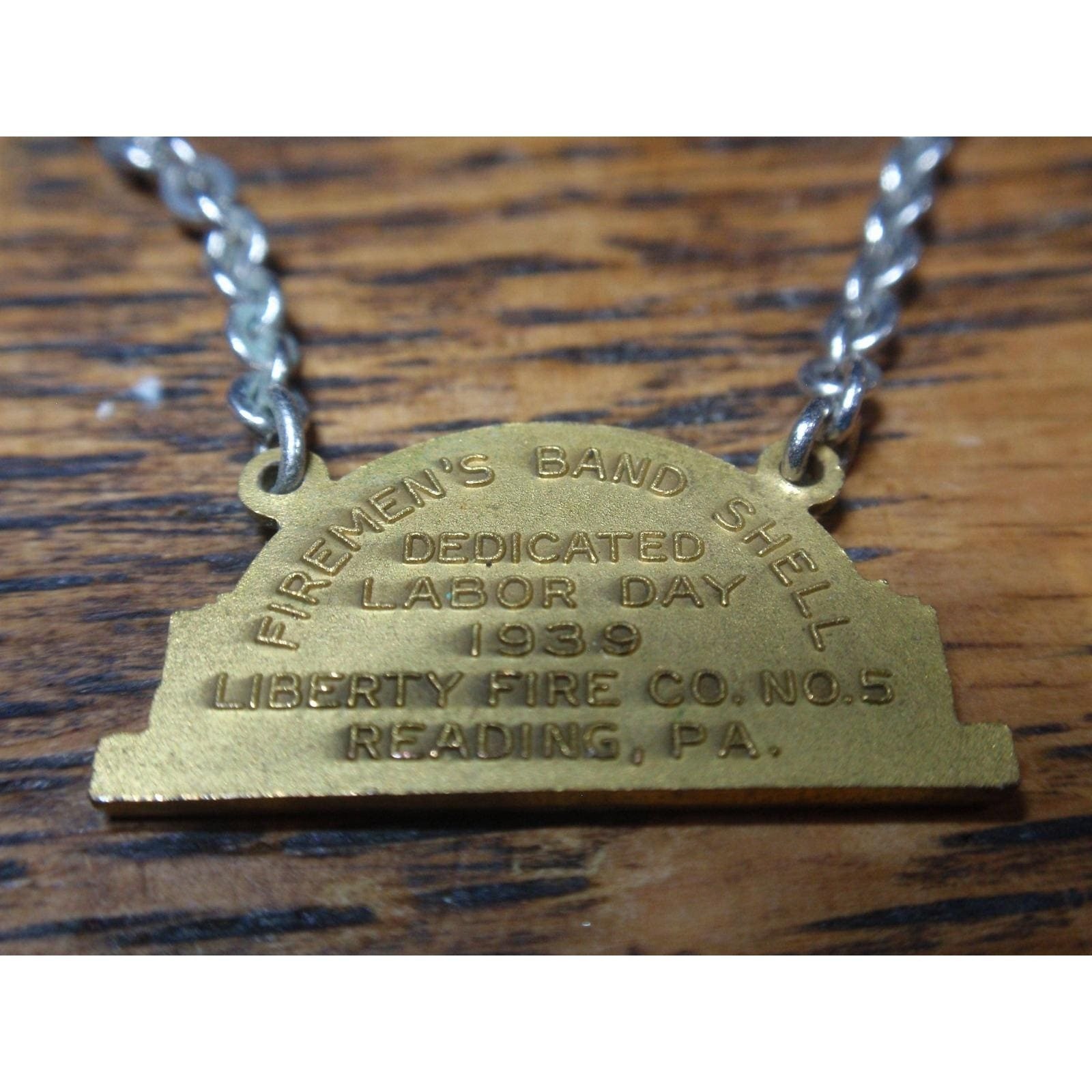 Vintage Fireman's Band Tie Bar Liberty Fire Co Reading Pa, Labor Day Band 1939