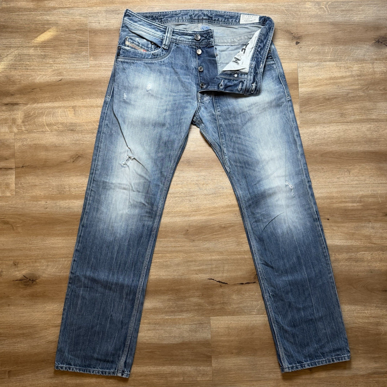 Diesel Timmen Jeans Men 33x32 Blue Regular Straight Leg Thrashed Fade Wash 008B9
