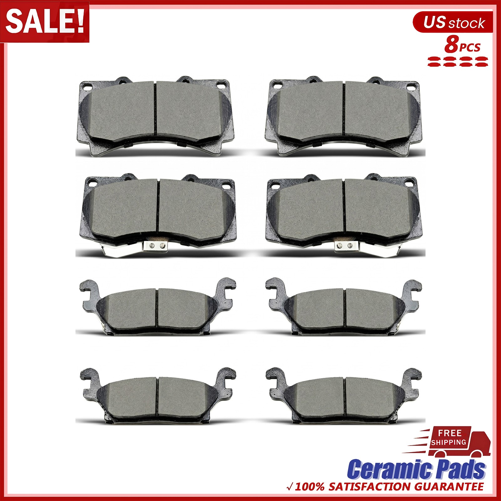 Front and Rear Ceramic Brake Pads For 2006 2007 2008 2009 2010 Hummer H3 H3T