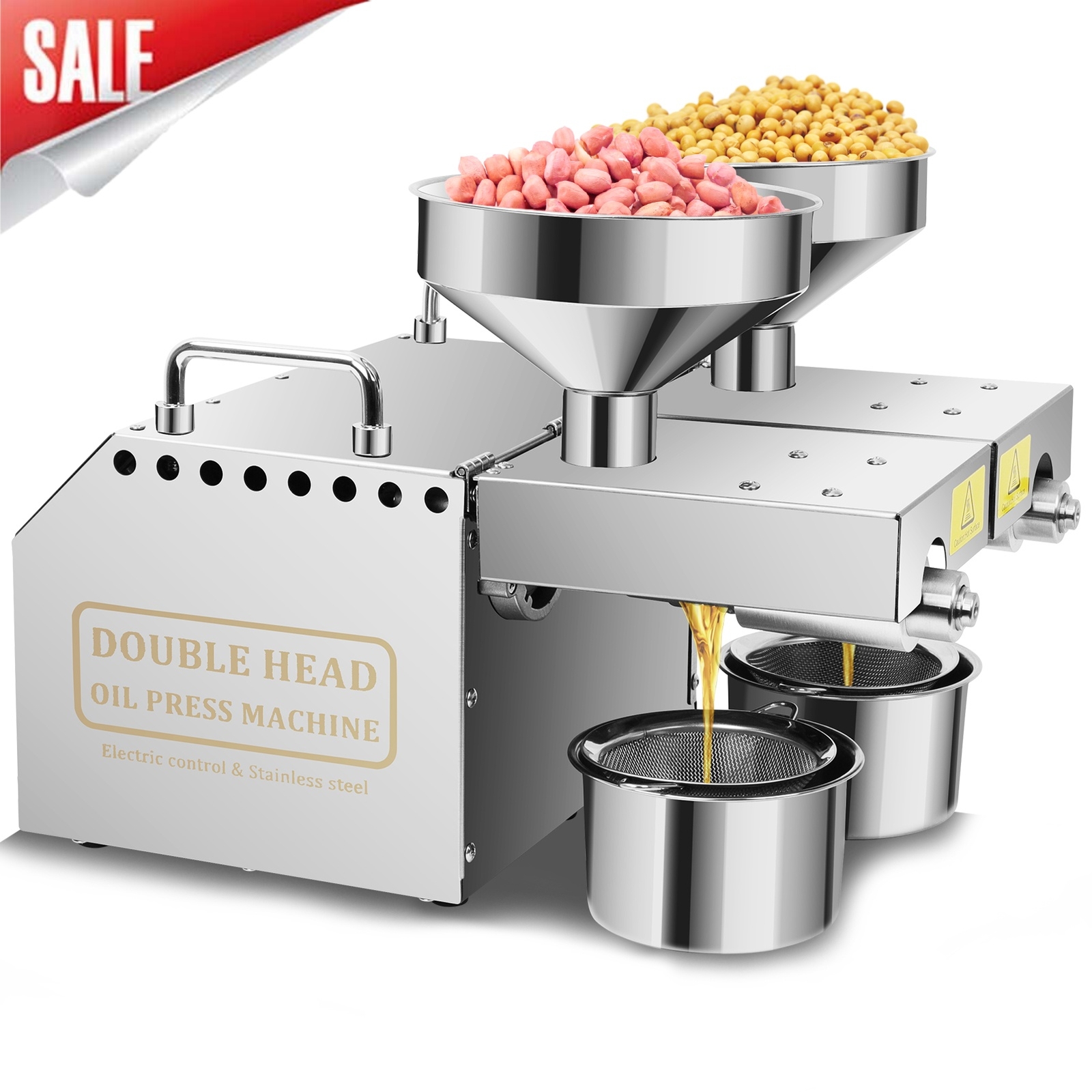 1500W Automatic Oil Press Machine w/Double Oil Outlet Stainless Steel Electric 1500W Automatic Oil Press Machine w/Double Oil Outlet Stainless Steel Electric