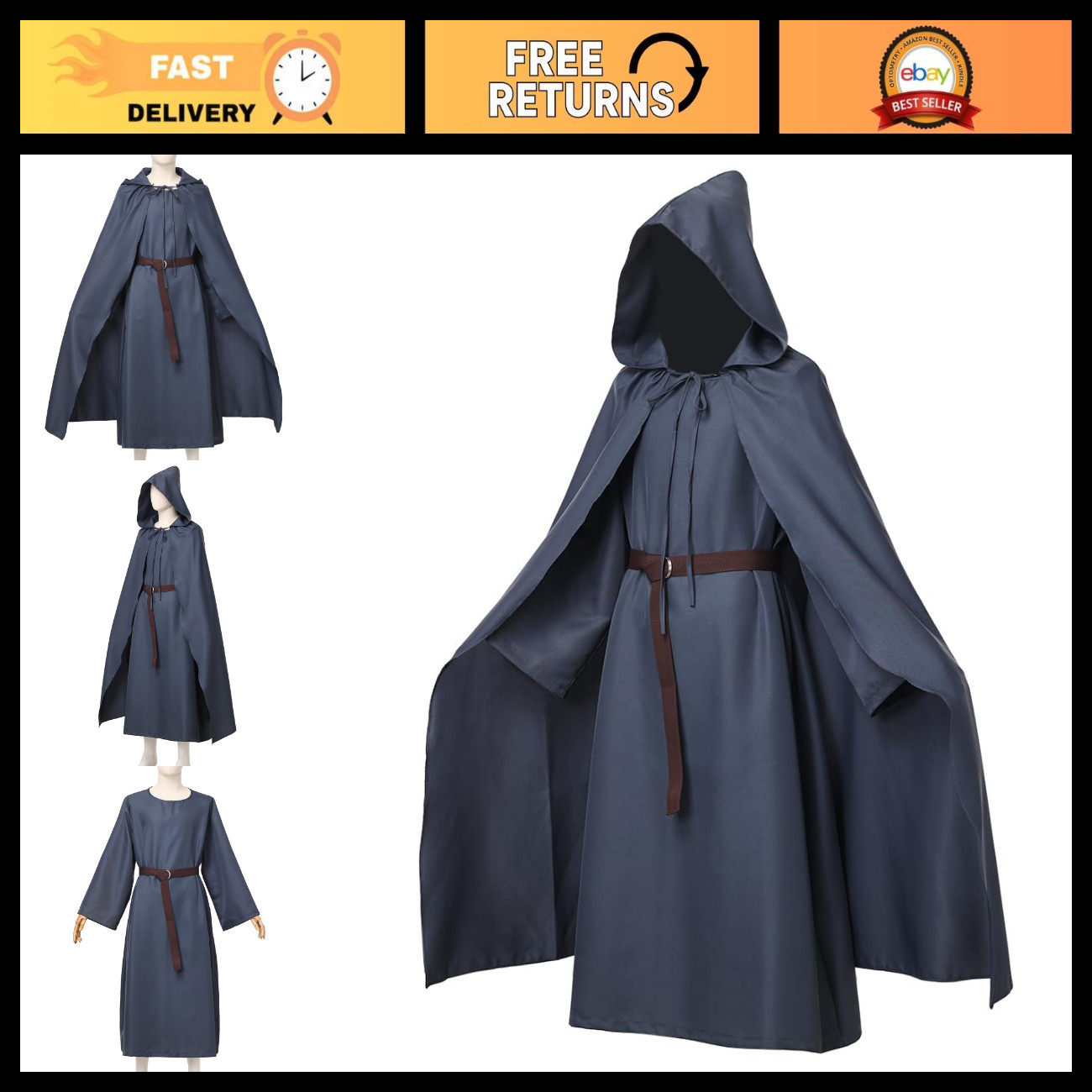Medieval Pagan Tunic Cloak with Hood - Knight Cosplay Cape Costume Outfit Medieval Pagan Tunic Cloak with Hood - Knight Cosplay Cape Costume Outfit
