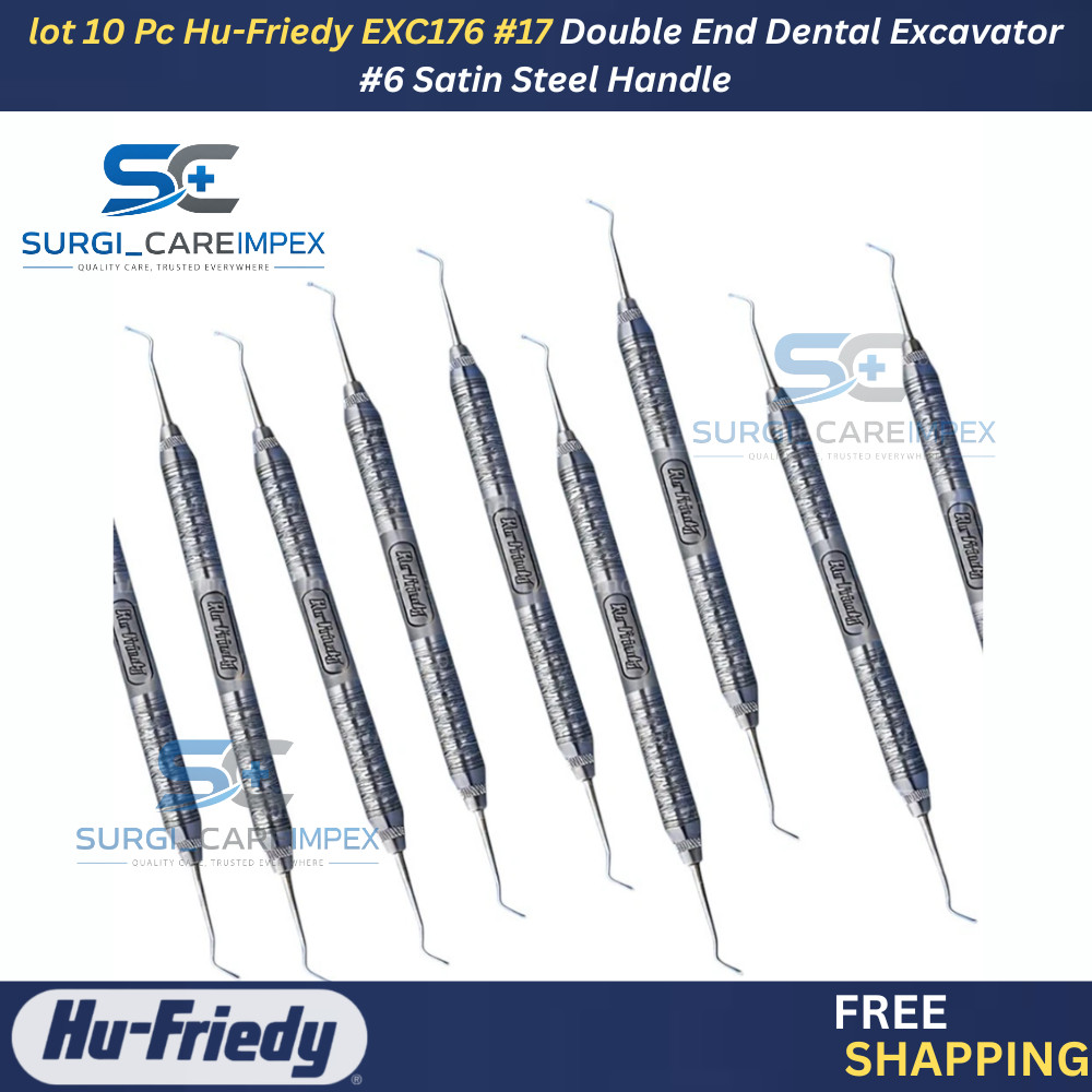lot 10 Pc Hu-Friedy EXC176 #17 Double End Dental Excavator #6 Satin Steel Handle