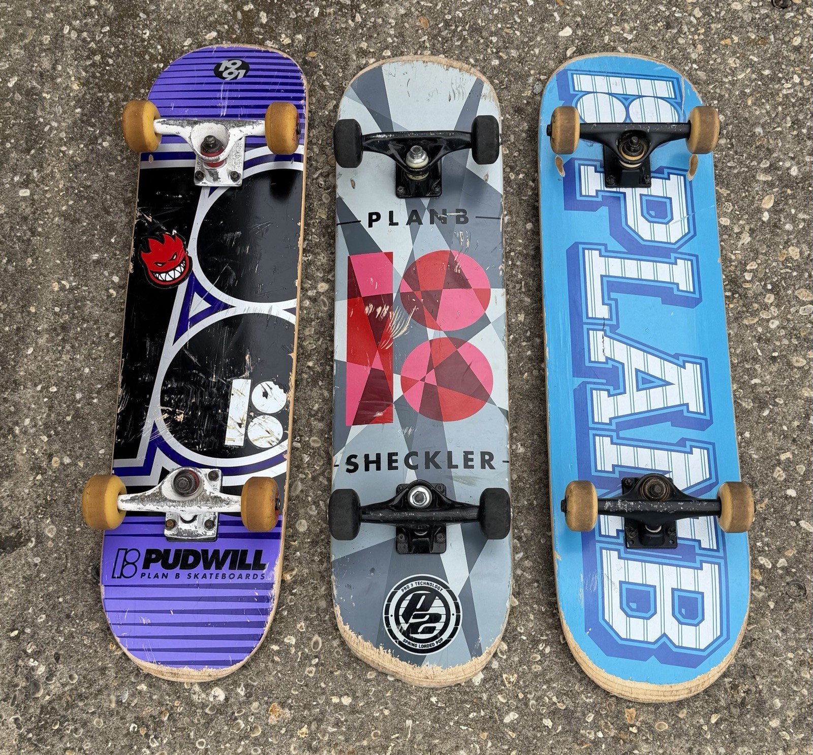 Lot Of 3 Plan B Skateboard 8” Complete Sheckler Pudwill