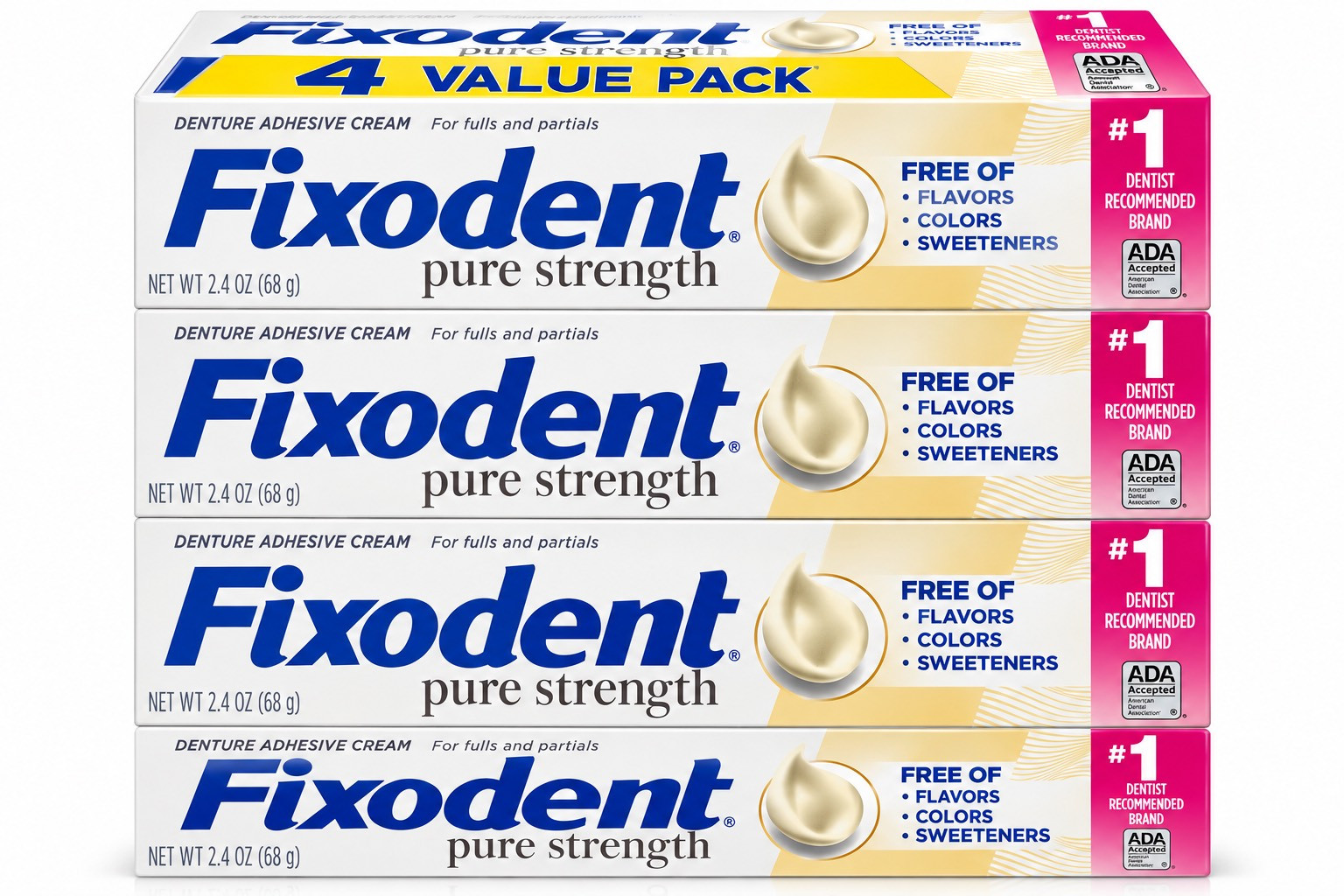 4x Fixodent Pure Strength Secure Denture Adhesive Cream Strong Hold 2.4 Oz 4x Fixodent Pure Strength Secure Denture Adhesive Cream Strong Hold 2.4 Oz