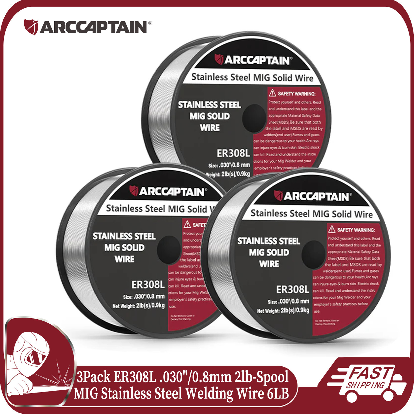 ARCCAPTAIN 3 Pack Stainless Steel MIG Solid Welding Wire ER308L 0.030