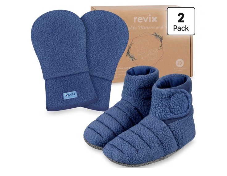 REVIX Microwavable Heating Mittens & Booties, Foot Warmers 2 Pack, Large Navy