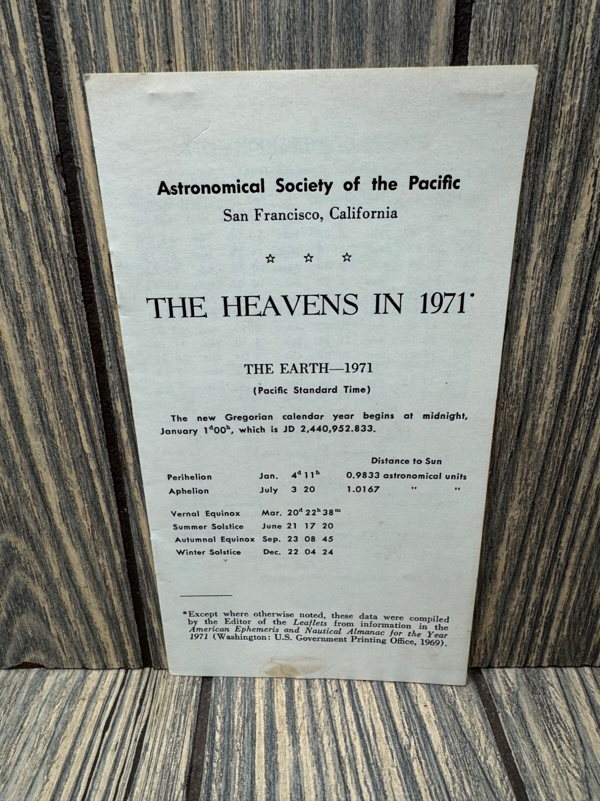 Vintage 1971 Astronomical Society Of The Pacific Ephemeris