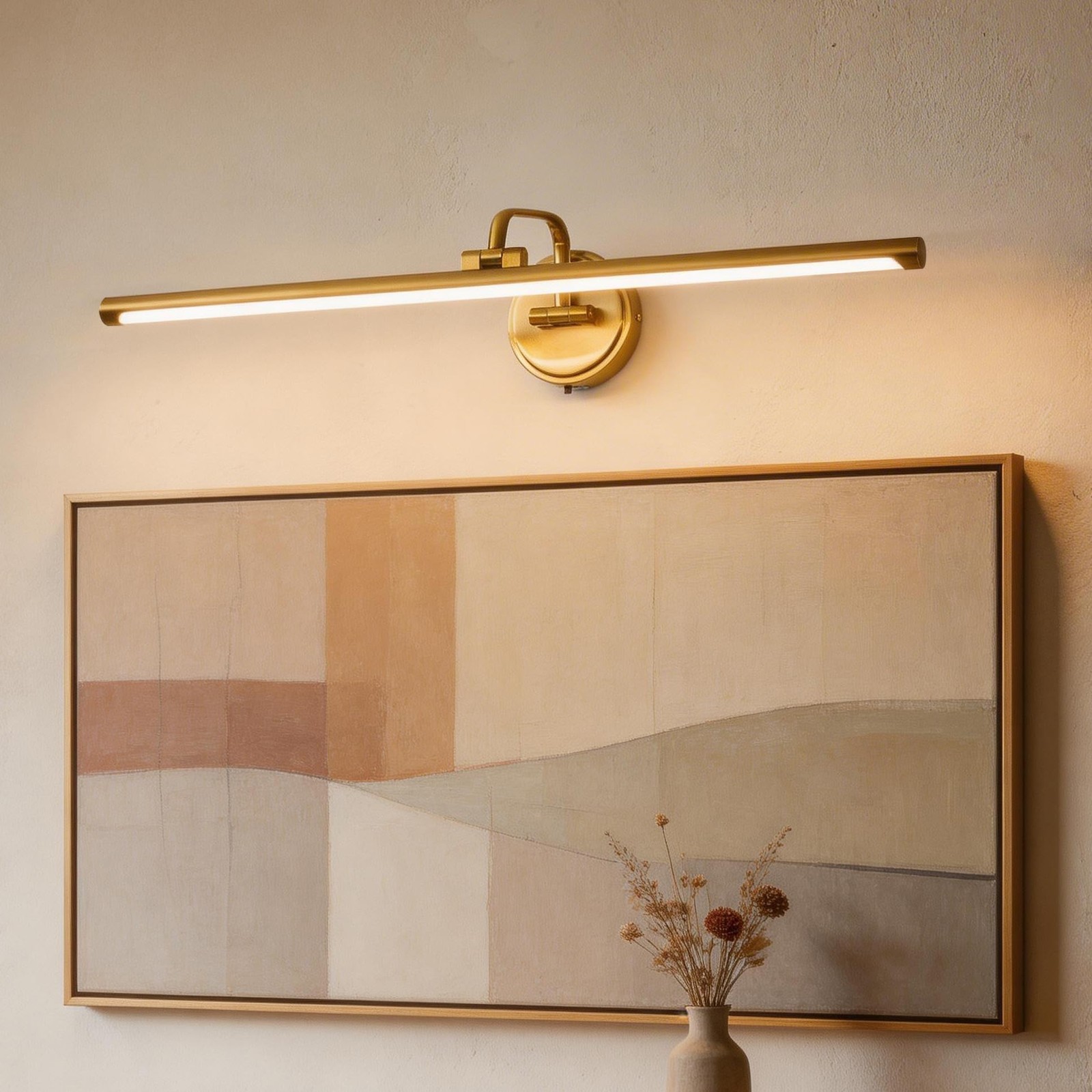 Hardwired Picture Light for Wall,32 Inch Modern Brass Dimmable Frame Light wi...