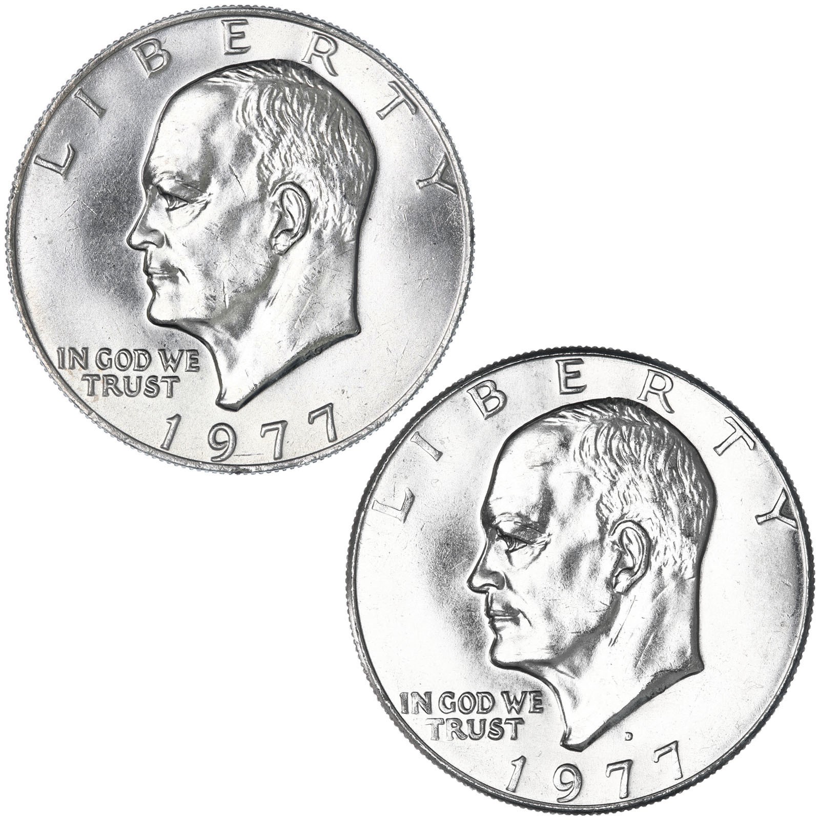 1977 P D Eisenhower BU Ike Dollar 2 Coin Set