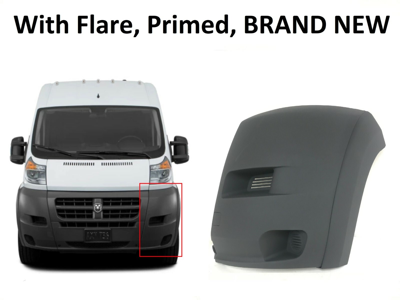 Fits 2014-2018 Ram ProMaster Left Front Bumper Side Cover Cap w Flare Driver LH