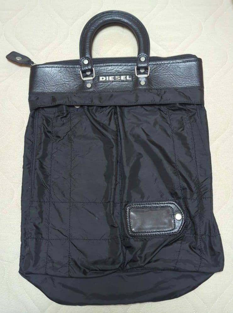 DIESEL Helmet Bag Black Monotone Vintage Leather & Fabric Pre-owned