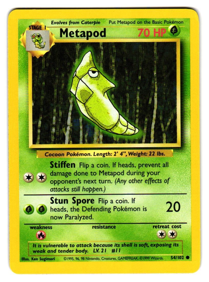 Metapod 54/102 Common Base Set Unlimited Pokemon Lightly Played