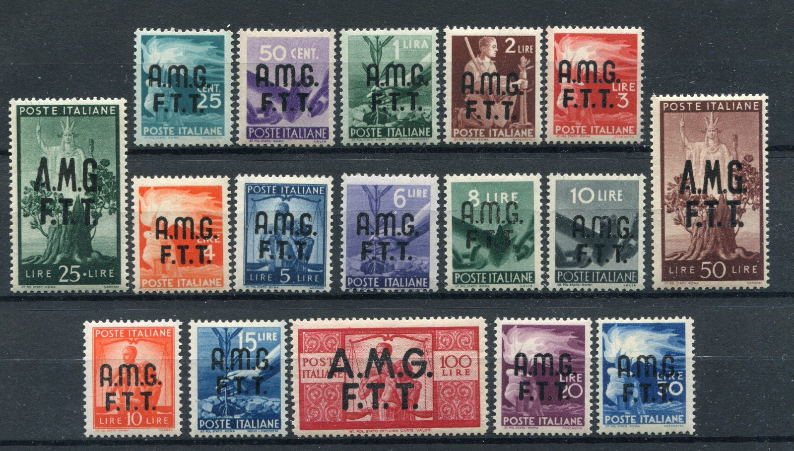 TRIESTE A 1947-48 DEMOCRATIC ON TWO LINES COMPLETE SERIES MNH** CAT. S1