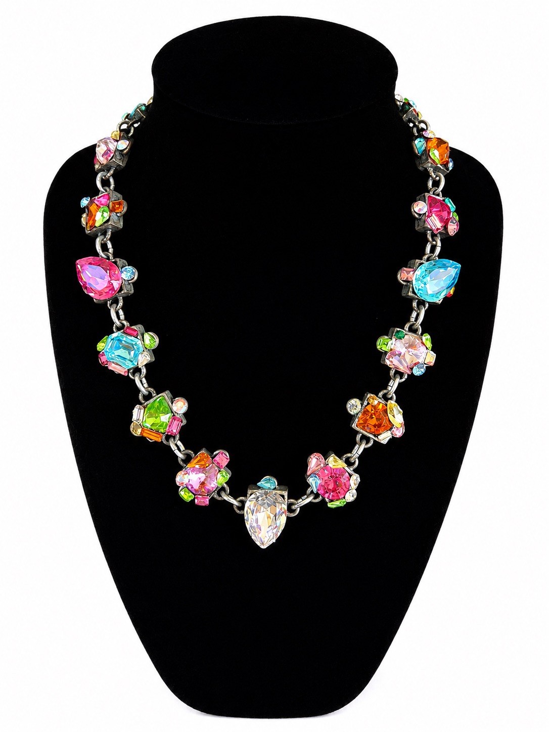 Rodrigo Otazu Multicolor Swarovski crystal Statement necklace choker 17”