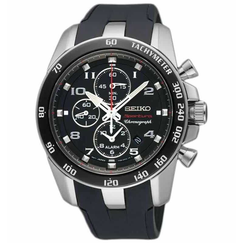 SEIKO SPORTURA SNAE87P1 Chronograph 7T62 Quartz 100m Rubber Tachymeter Alarm NOS