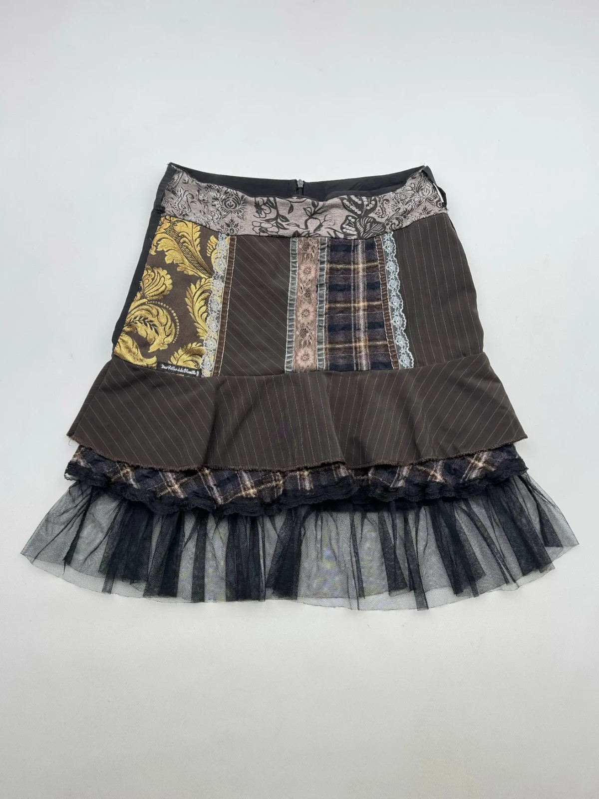 Patchwork Midi Skirt Lace Tulle Ruffle Gothic Boho Y2K Women\'s Size S Patchwork Midi Skirt Lace Tulle Ruffle Gothic Boho Y2K Women\'s Size S