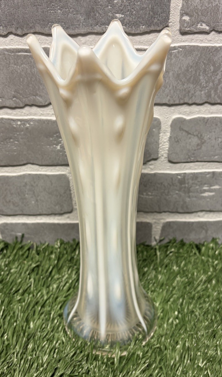 Vintage Fostoria Heirloom White Opalescent Fluted Swung Glass Vase 11”