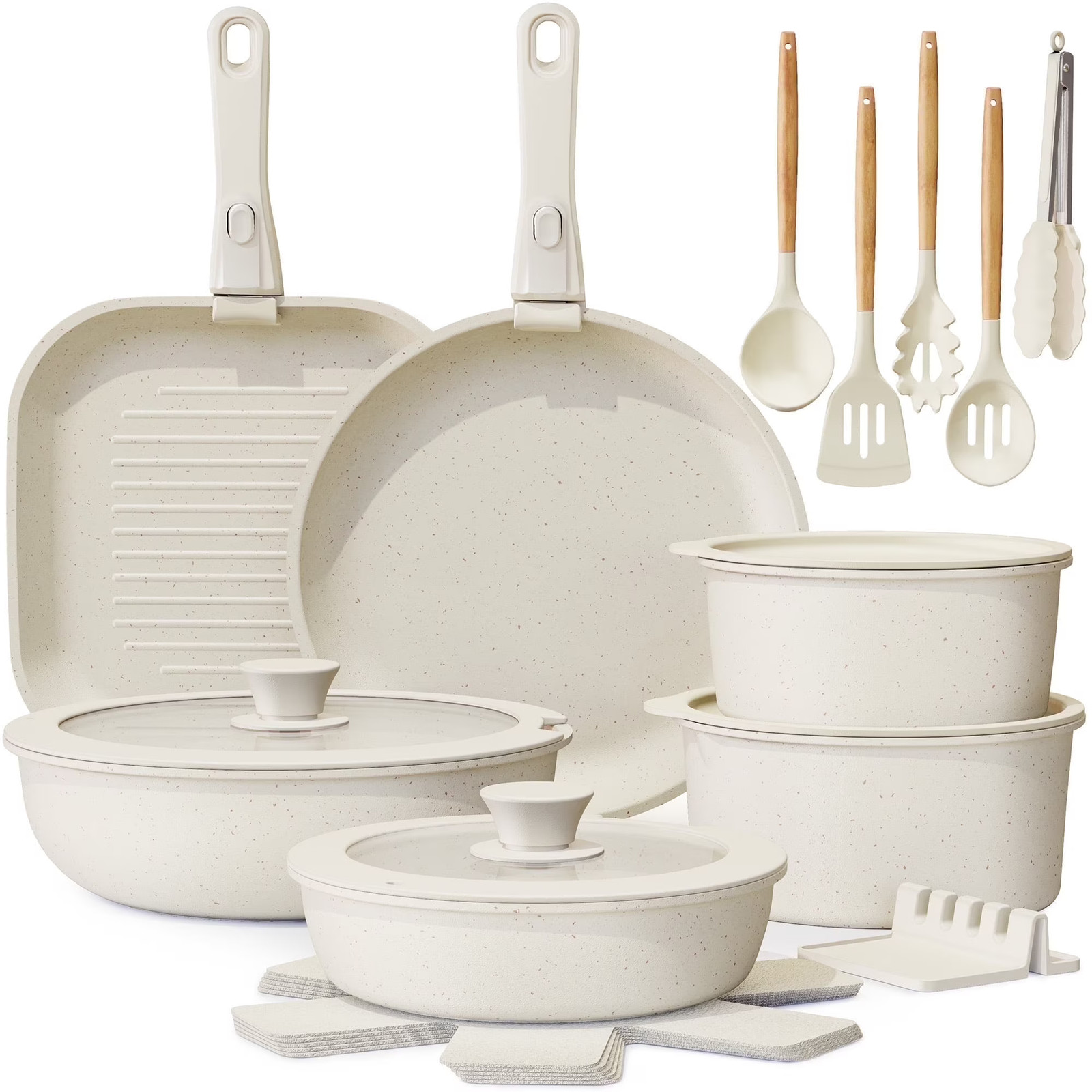 Astercook 22 Piece Pots and Pans Set Non Stick, Cookware Set Detachable Handles