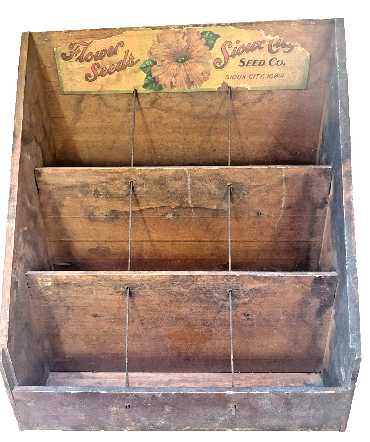 ANTIQUE c1900s SIOUX CITY SEED CO. WOODEN COUNTRY STORE COUNTERTOP DISPLAY BOX ANTIQUE c1900s SIOUX CITY SEED CO. WOODEN COUNTRY STORE COUNTERTOP DISPLAY BOX