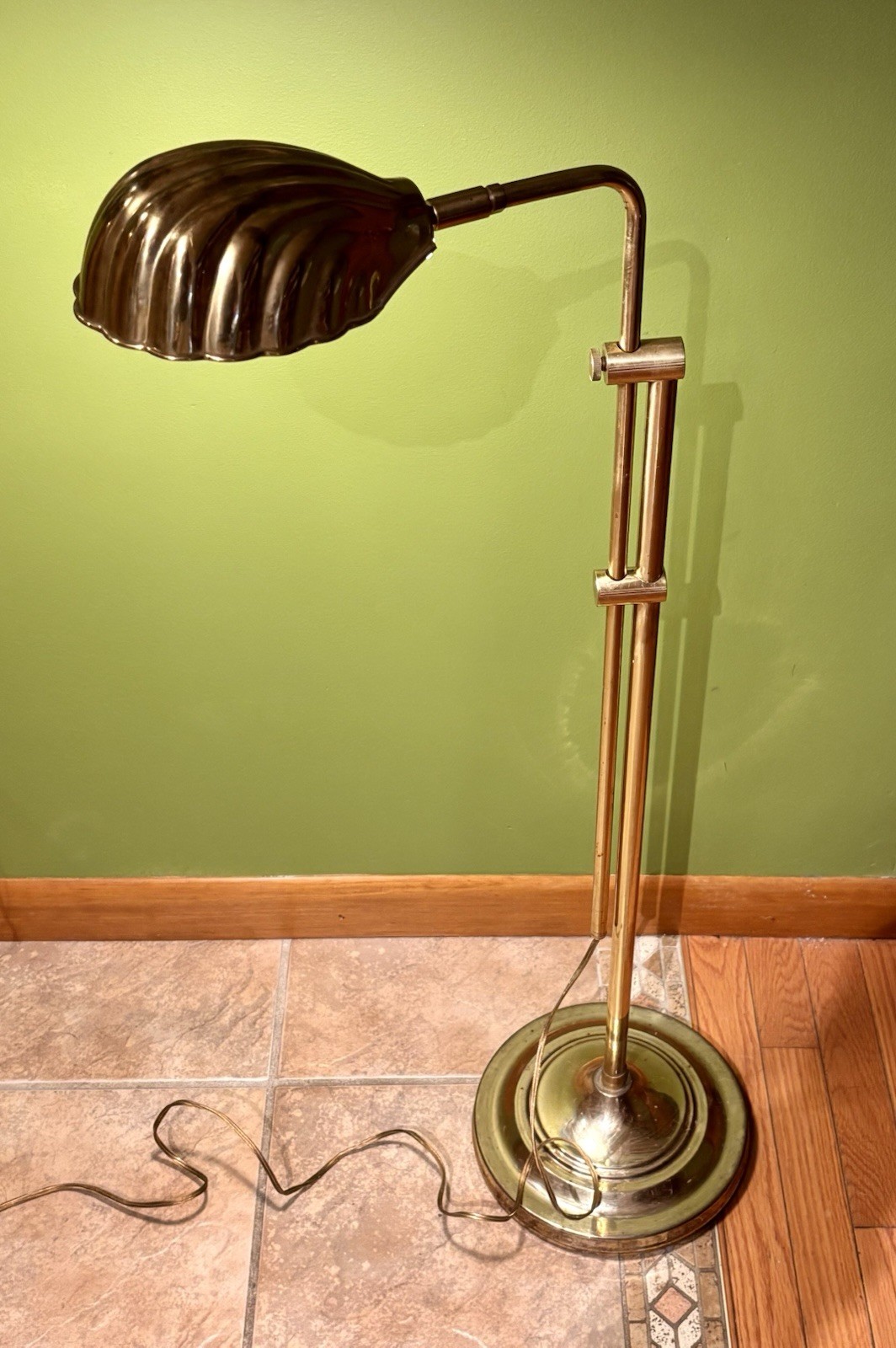 Vintage MCM Brass Floor Lamp Adjustable Pharmacy Task Lamp Hollywood Regency