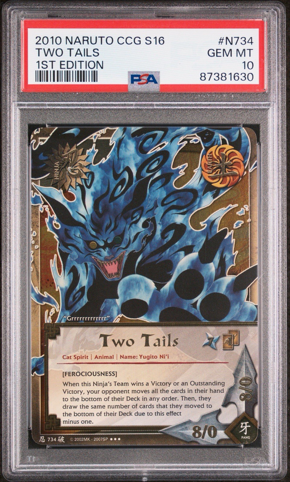 2010 Naruto CCG Broken Promise - Two Tails N734 1st Edition - PSA 10 GEM MINT