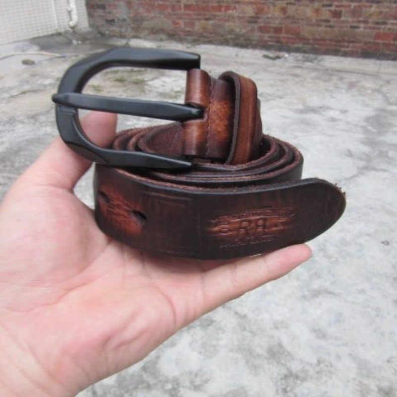 RRL Double RL Vintage Style Dark Brown Distressed Leather Belt Size 30-34