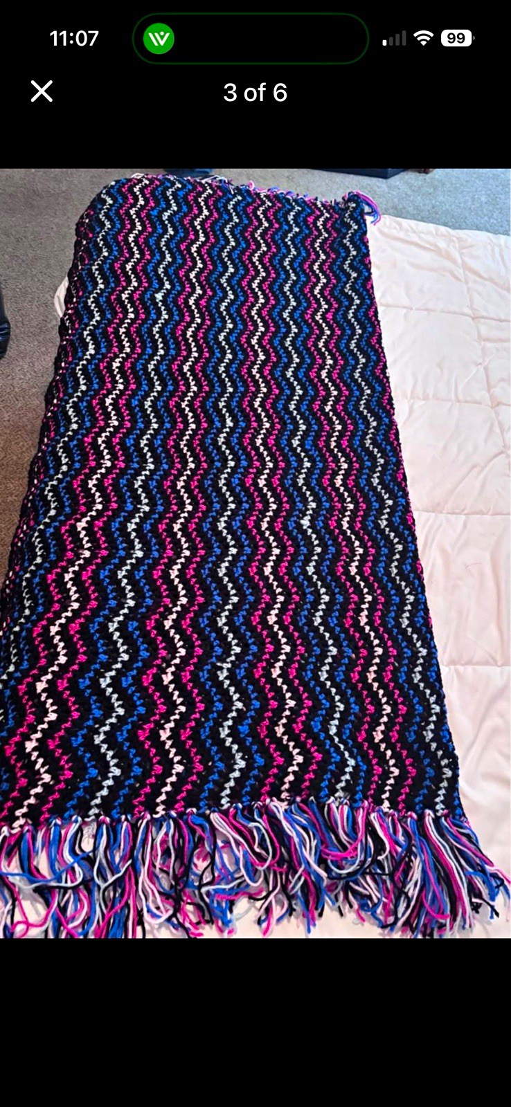 Vintage Handmade Crochet Chevron Afghan Blanket Zig Zag Throw Fringe Pink Blue Vintage Handmade Crochet Chevron Afghan Blanket Zig Zag Throw Fringe Pink Blue
