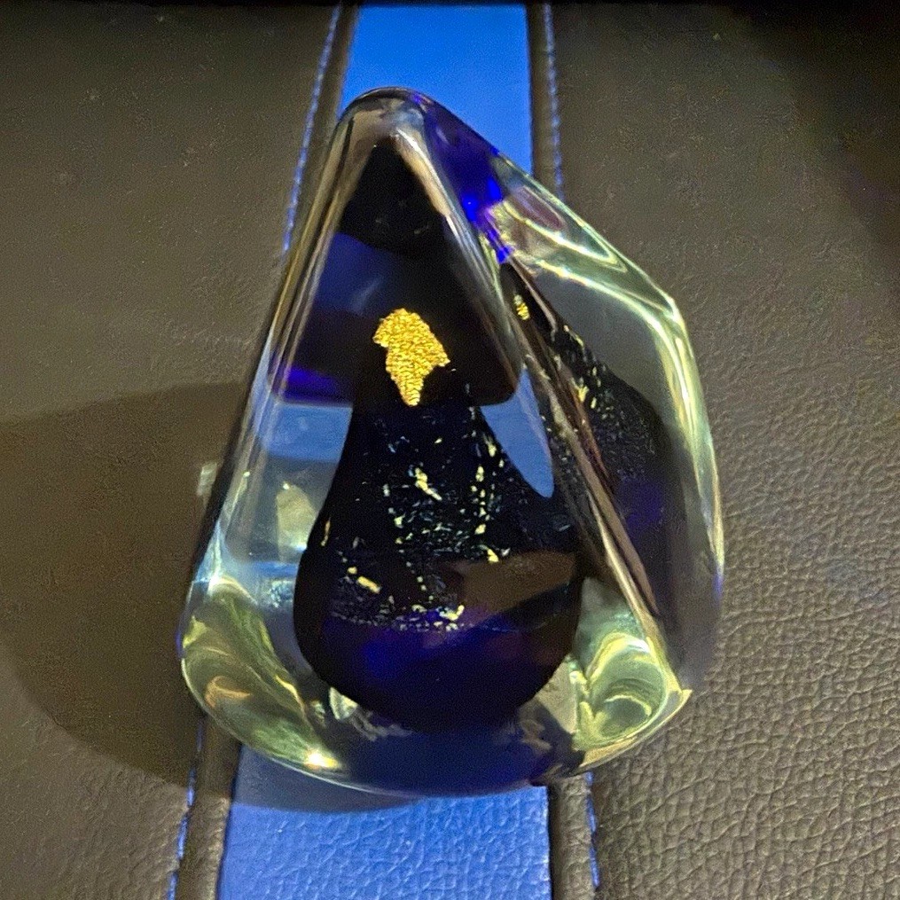 24K Michael J. Reid vtg studio art glass paperweight real gold cobalt blue 24K Michael J. Reid vtg studio art glass paperweight real gold cobalt blue