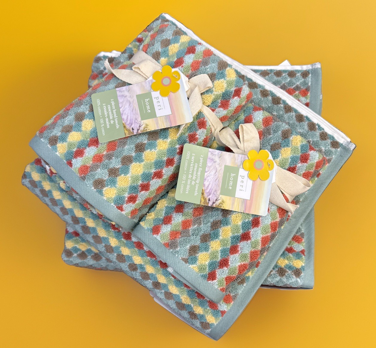 Peri Home 6 Pc Set 2 Bath 2 Hand 2 Fingertip Towels Textured Geometric Diamond Peri Home 6 Pc Set 2 Bath 2 Hand 2 Fingertip Towels Textured Geometric Diamond