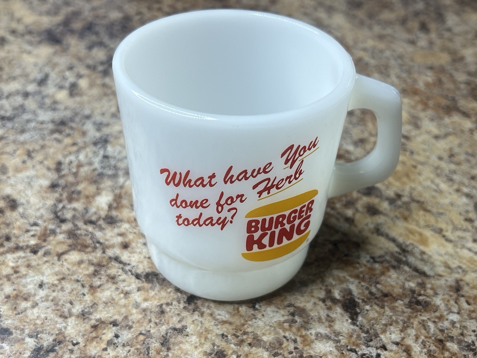 Vintage Rare Burger King Mug Fire King “What Have You Done For Herb Today? Vintage Rare Burger King Mug Fire King “What Have You Done For Herb Today?