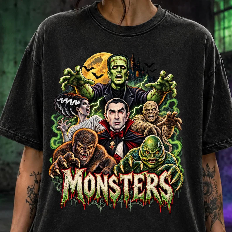Classic Movie Monsters T-Shirt | Vintage Horror T-Shirt, Retro Monster Tee
