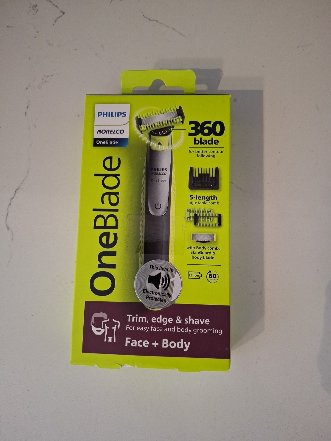Philips Norelco One Blade 360 Trim, Edge & Shave Face + Body 60 Min. Philips Norelco One Blade 360 Trim, Edge & Shave Face + Body 60 Min.