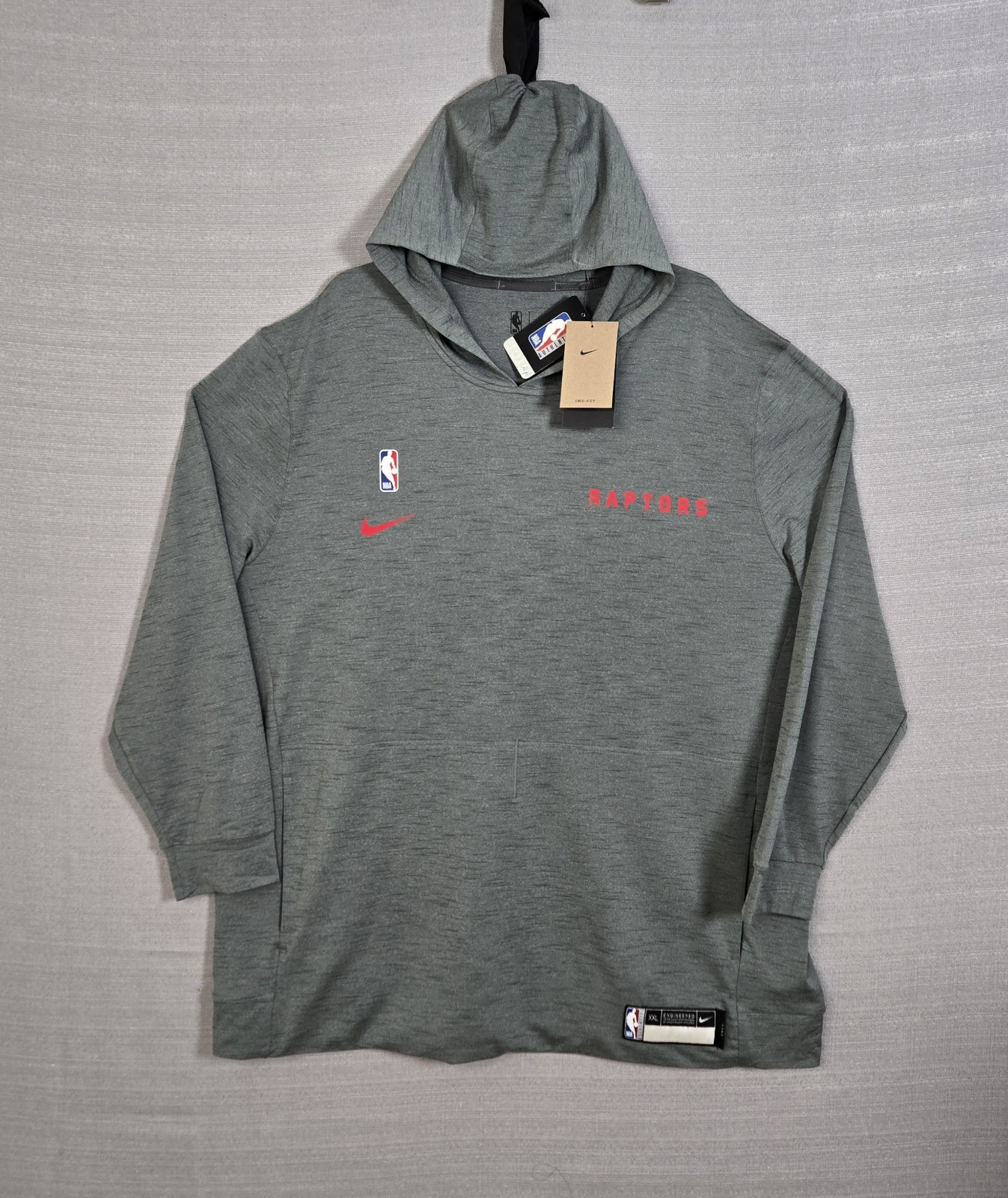 NIKE Toronto Raptors Hooded Shirt 2XL Tall Men Gray Red Dri-fit On Court Warm Up