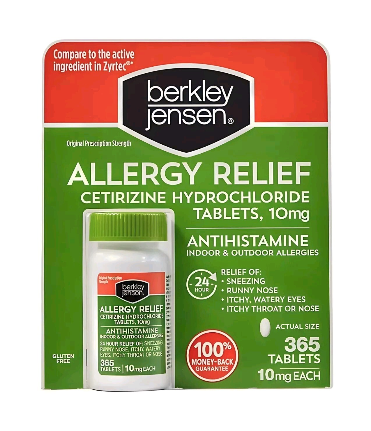 Berkley Jensen Allergy Relief 10mg Cetirizine Hydrochloride 365 Tablets 08/2027+