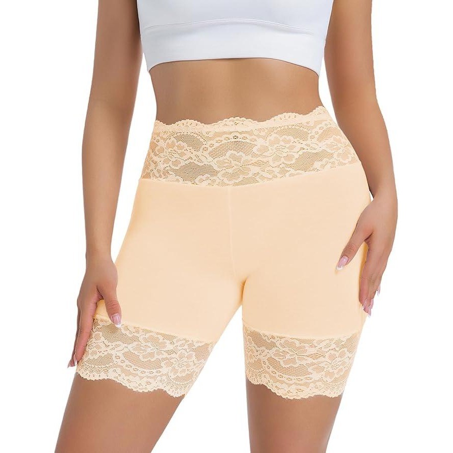 Hibluco Women\'s S Nude Slip Shorts For Under Dresses Lace Underwear Anti Chafin