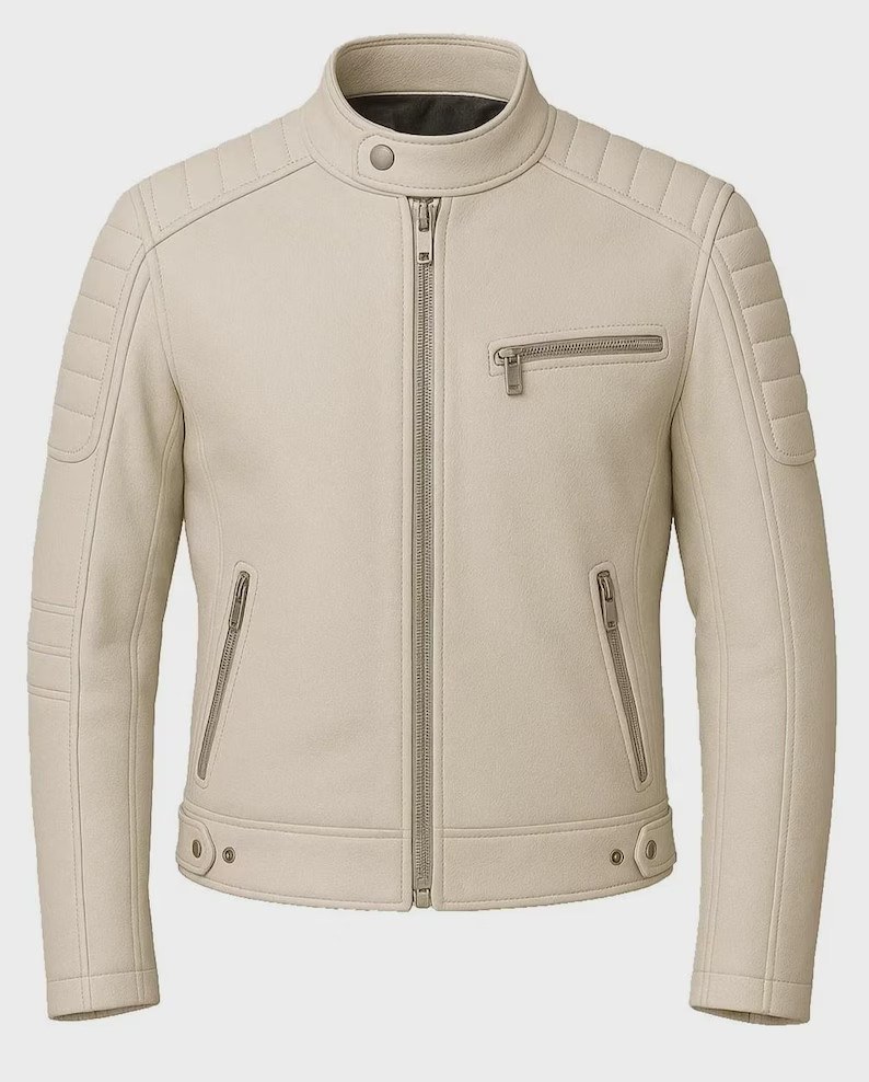 Cafe Racer Leather Jacket Mens Soft Real Genuine Sheep Napa Leather Biker Style
