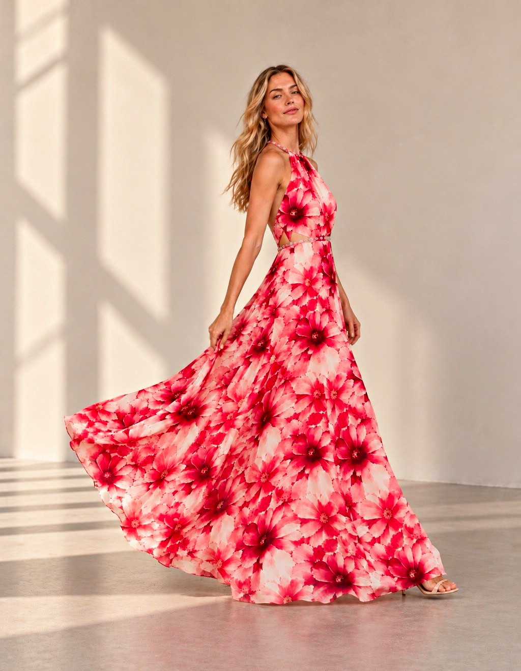 NWT Antonio Melani Derry Floral Beaded Cutout Halter Maxi Dress 6