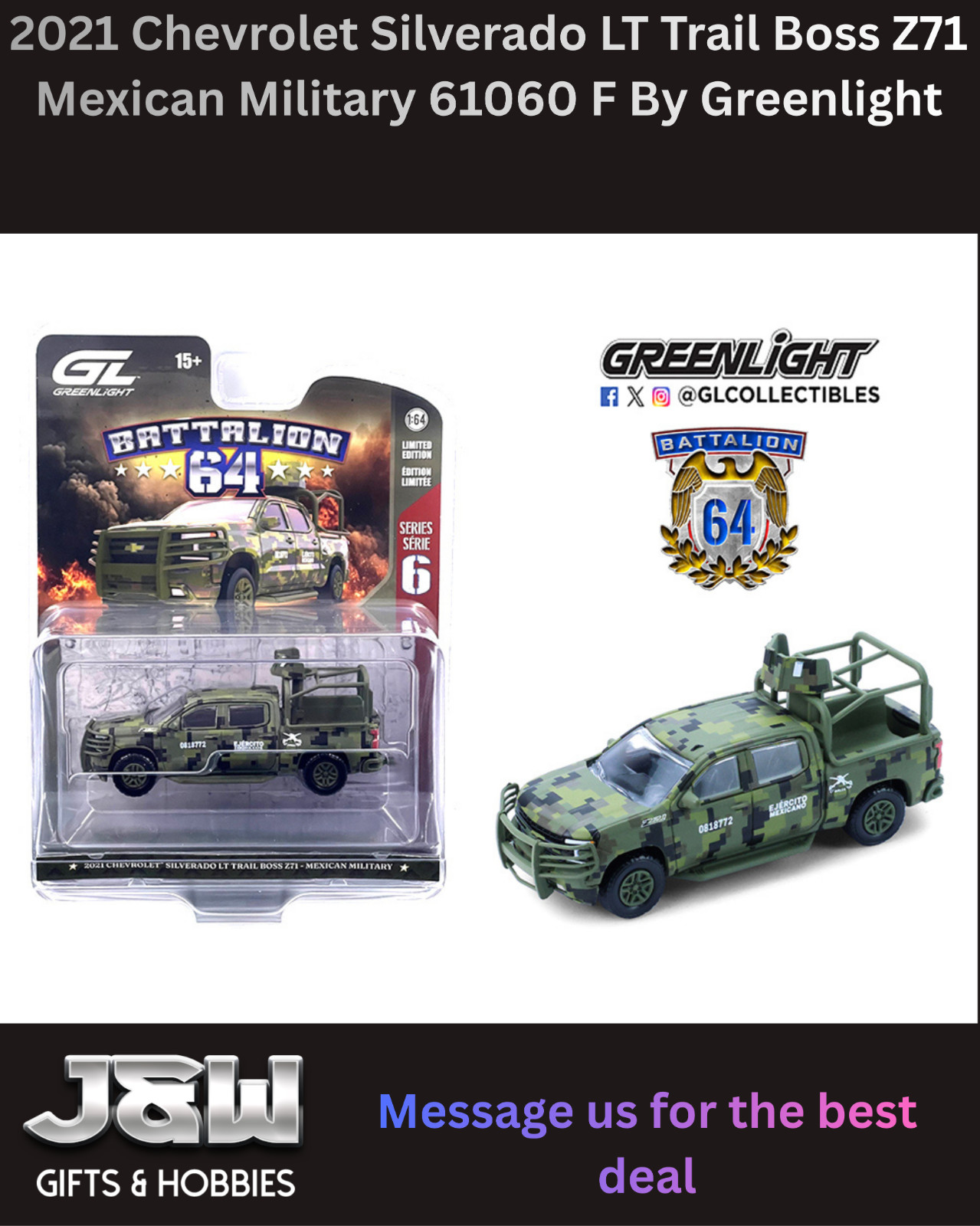 Greenlight 2021 Chevy Silverado LT Trail Boss Z71 Mexican Military 61060 F 1/64