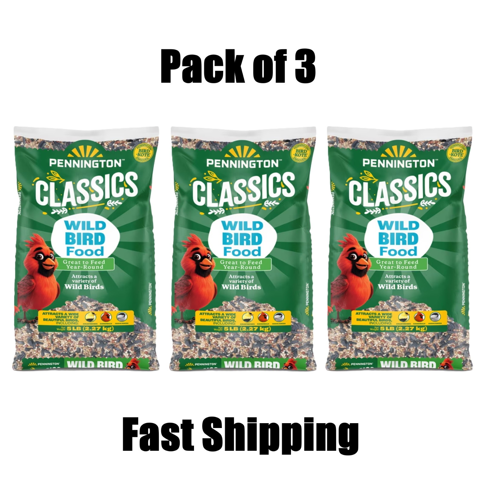 Pennington Classic Dry Wild Bird Feed and Wild Bird Seed, 5 lb. Bag, 3 Pack