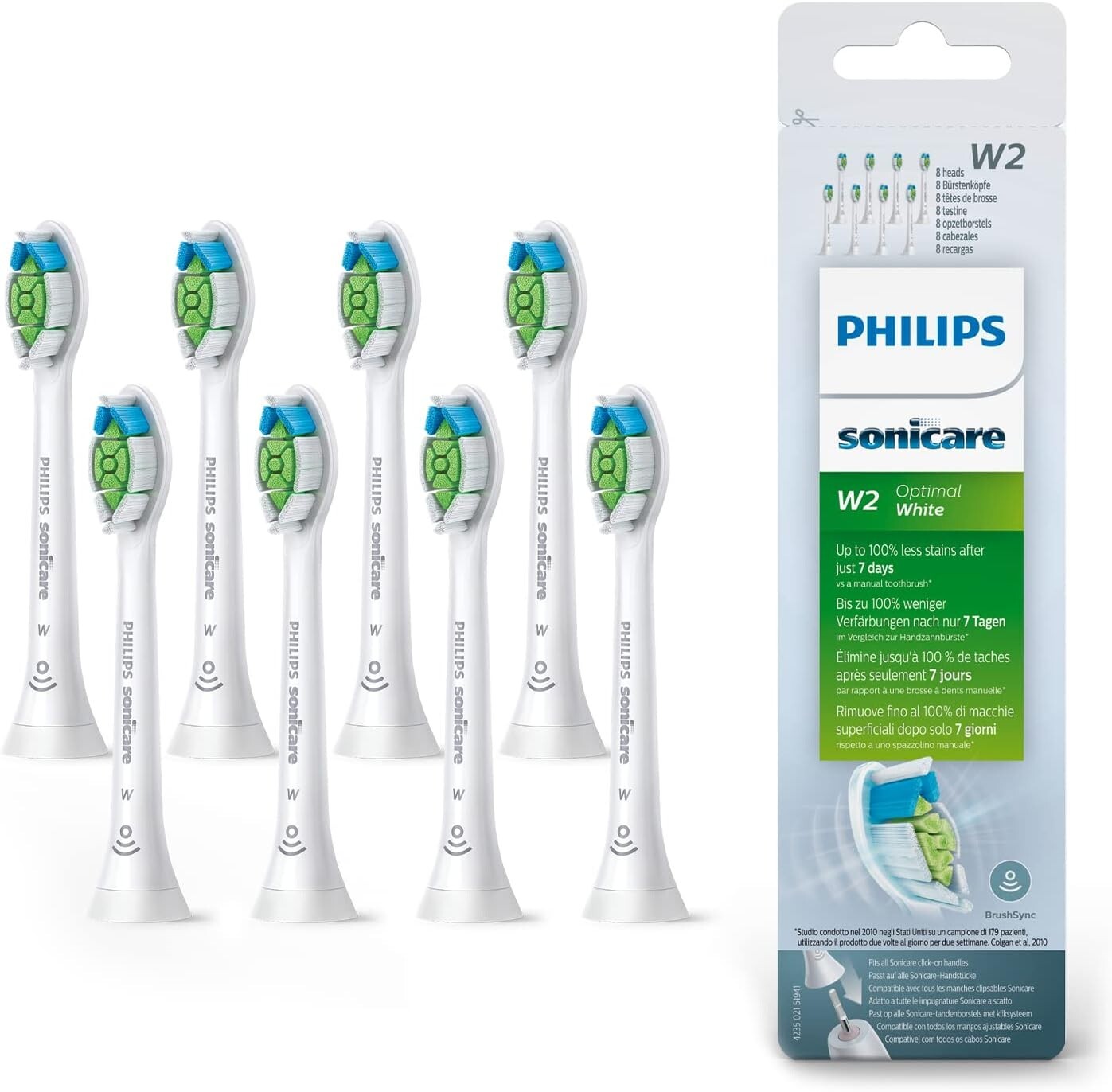 8x Packs White W2 for Philips Sonicare Optimal White Toothbrush Heads