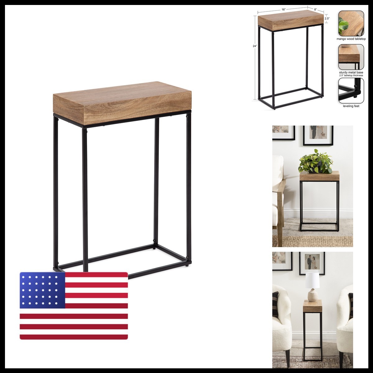 Kate and Laurel Karlsen Wood and Metal Narrow Side Table 16 x 24 x 8 Natural Kate and Laurel Karlsen Wood and Metal Narrow Side Table 16 x 24 x 8 Natural