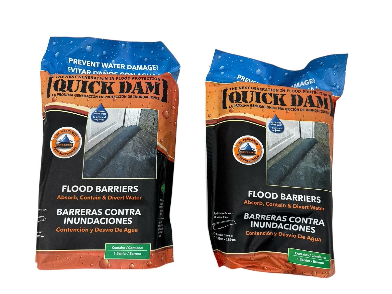 Quick Dam Water Activated Flood Barrier Grows to 5ft X6inX 3.5in QD65-1 2pack Quick Dam Water Activated Flood Barrier Grows to 5ft X6inX 3.5in QD65-1 2pack