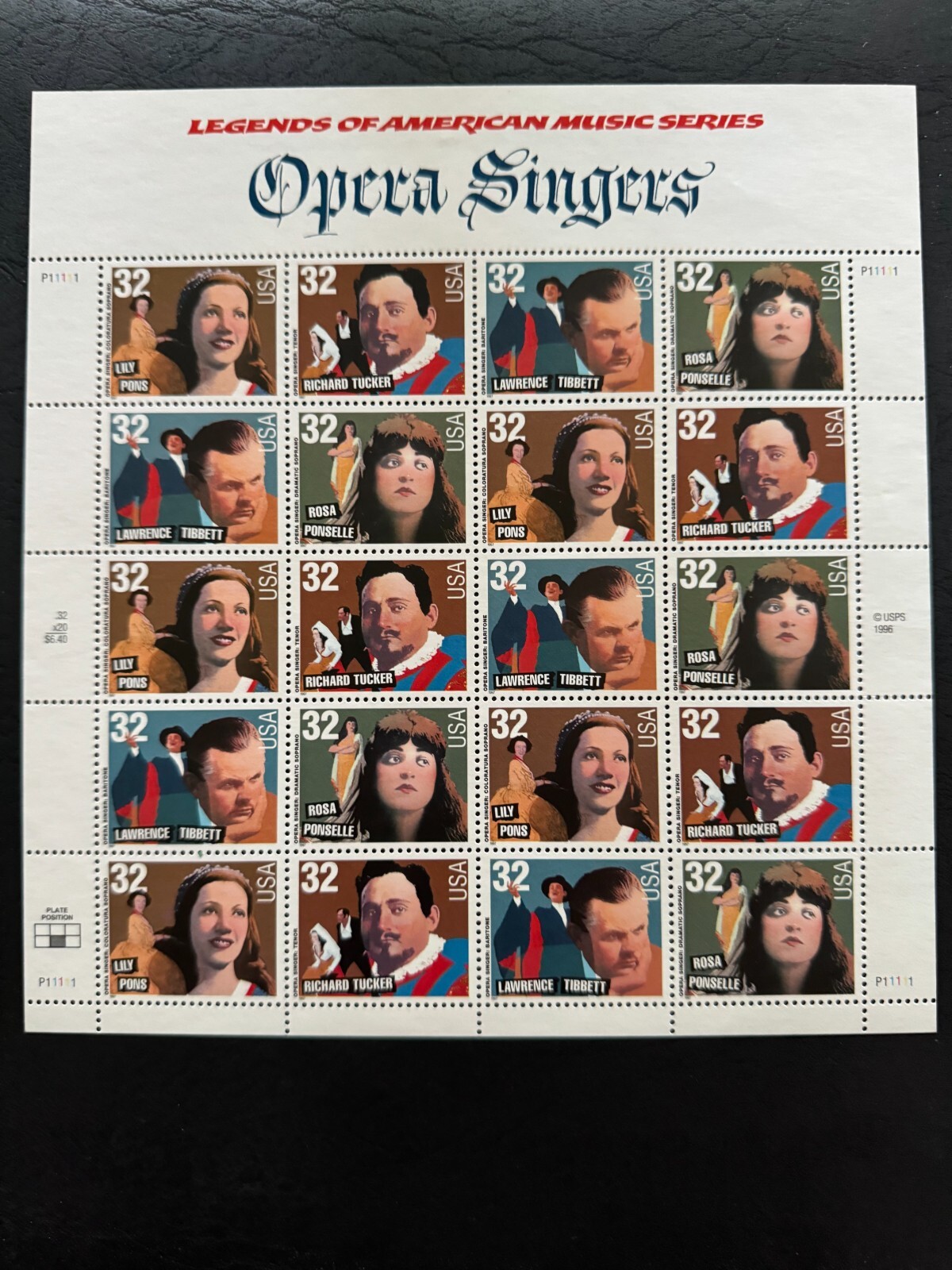 Scott #3154-3157 Opera Singers Pane of 20 32¢ Stamps (1997) Scott #3154-3157 Opera Singers Pane of 20 32¢ Stamps (1997)