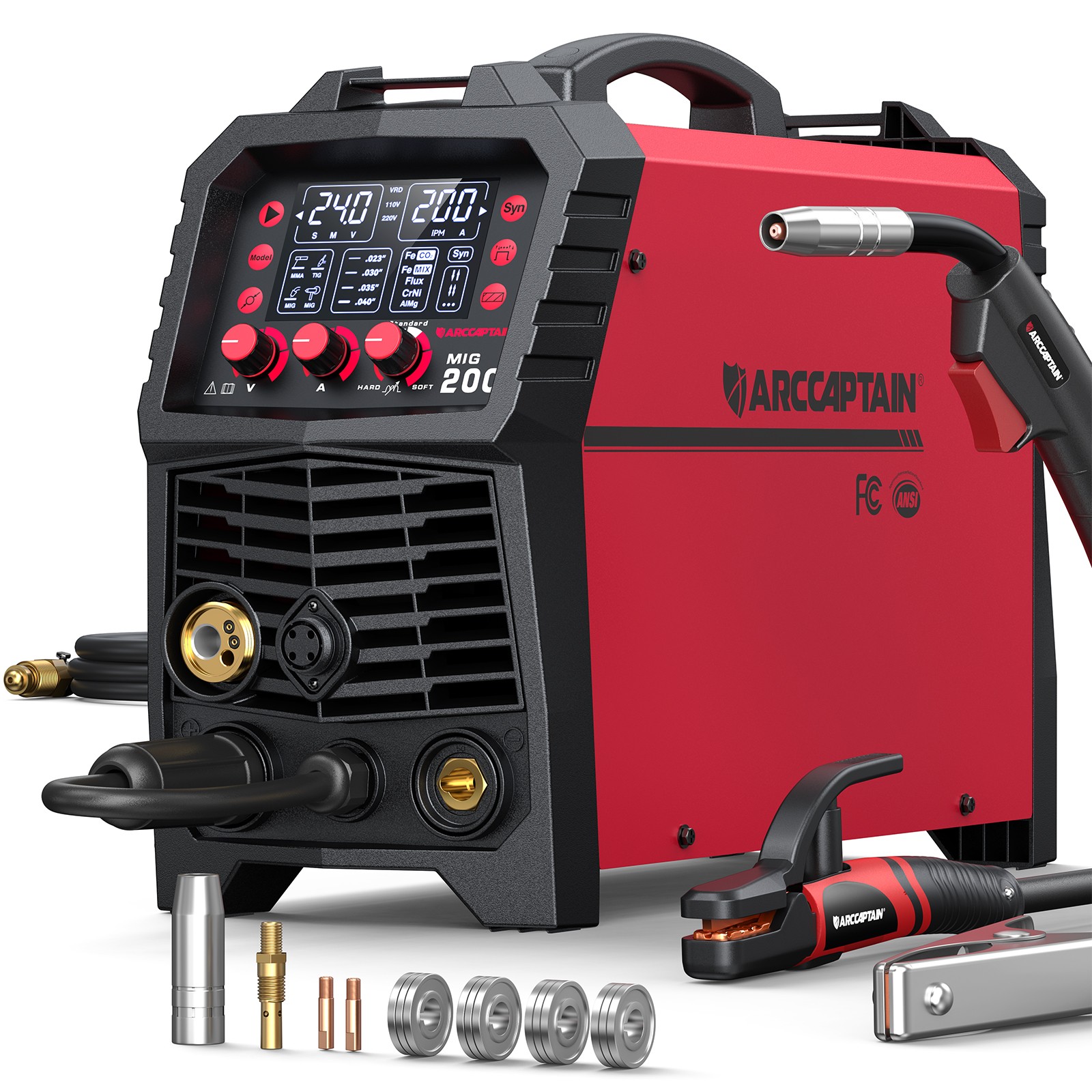 ARCCAPTAIN MIG200 MIG Welder 110V/220V 6 in 1 Aluminum MIG/Stick/Lift TIG/Spot