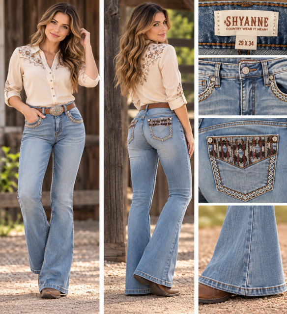Shyanne Native American Embroidered Rhinestones Flare Bootcut Jeans Womens 29x34