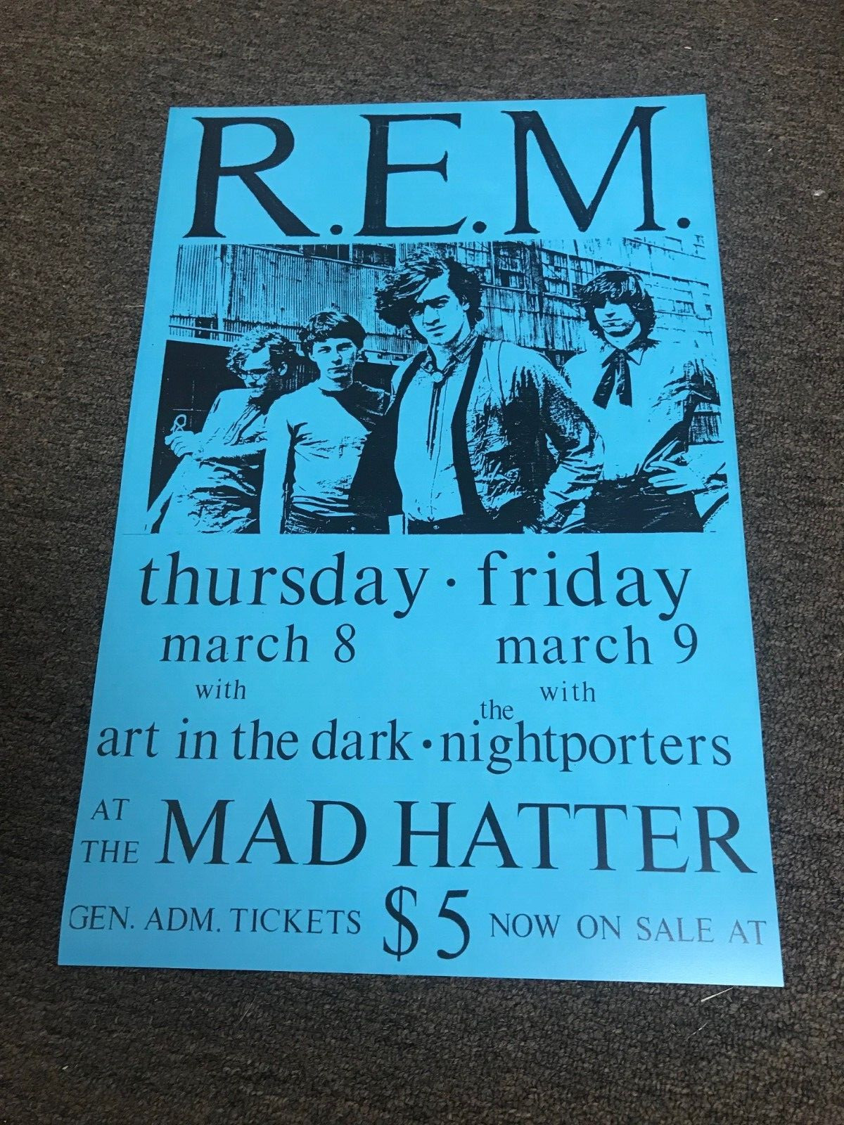 R.E.M. 1984 Athens Georgia Mad Hatter Cardstock Concert Poster 12\ R.E.M. 1984 Athens Georgia Mad Hatter Cardstock Concert Poster 12\