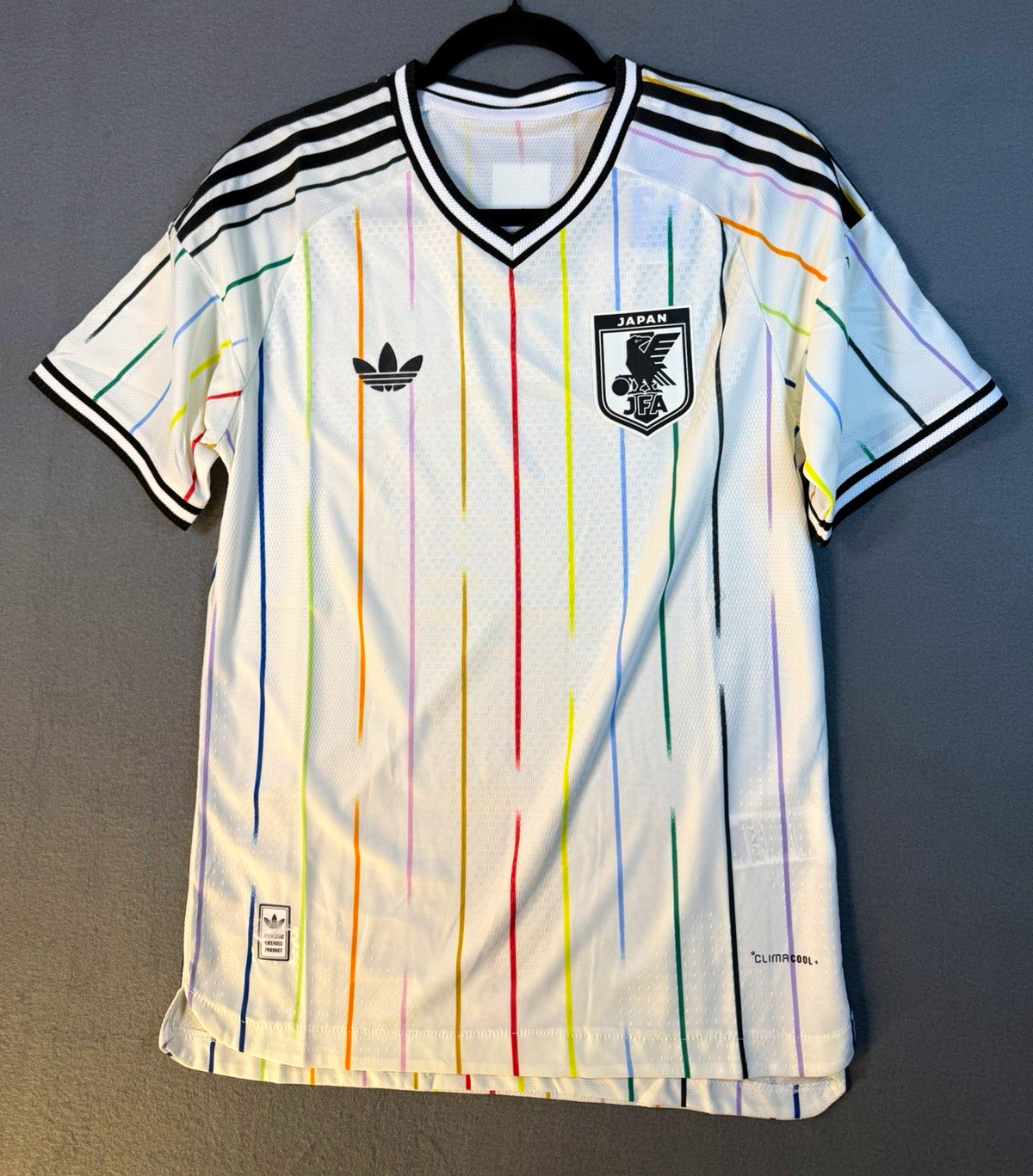 adidas Japan National Team Soccer Jersey White Multicolor Stripes M adidas Japan National Team Soccer Jersey White Multicolor Stripes M