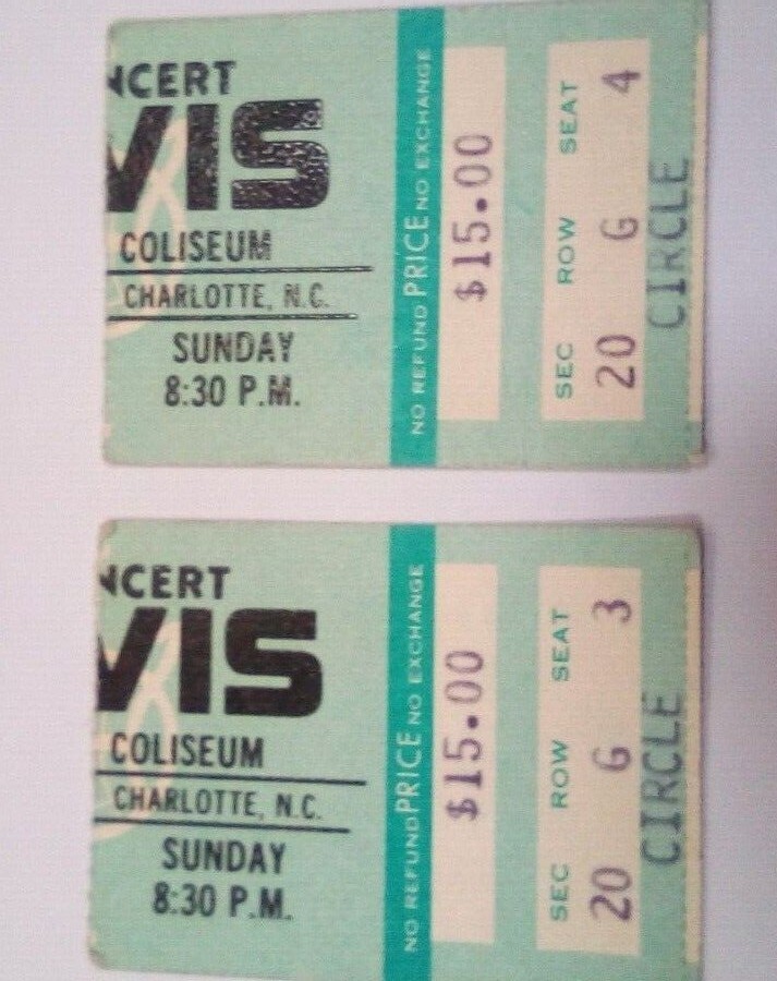 ELVIS PRESLEY  1 PAIR  CHARLOTTE  FEBUARY 20TH 1977 CONCERT TICKET STUBBS