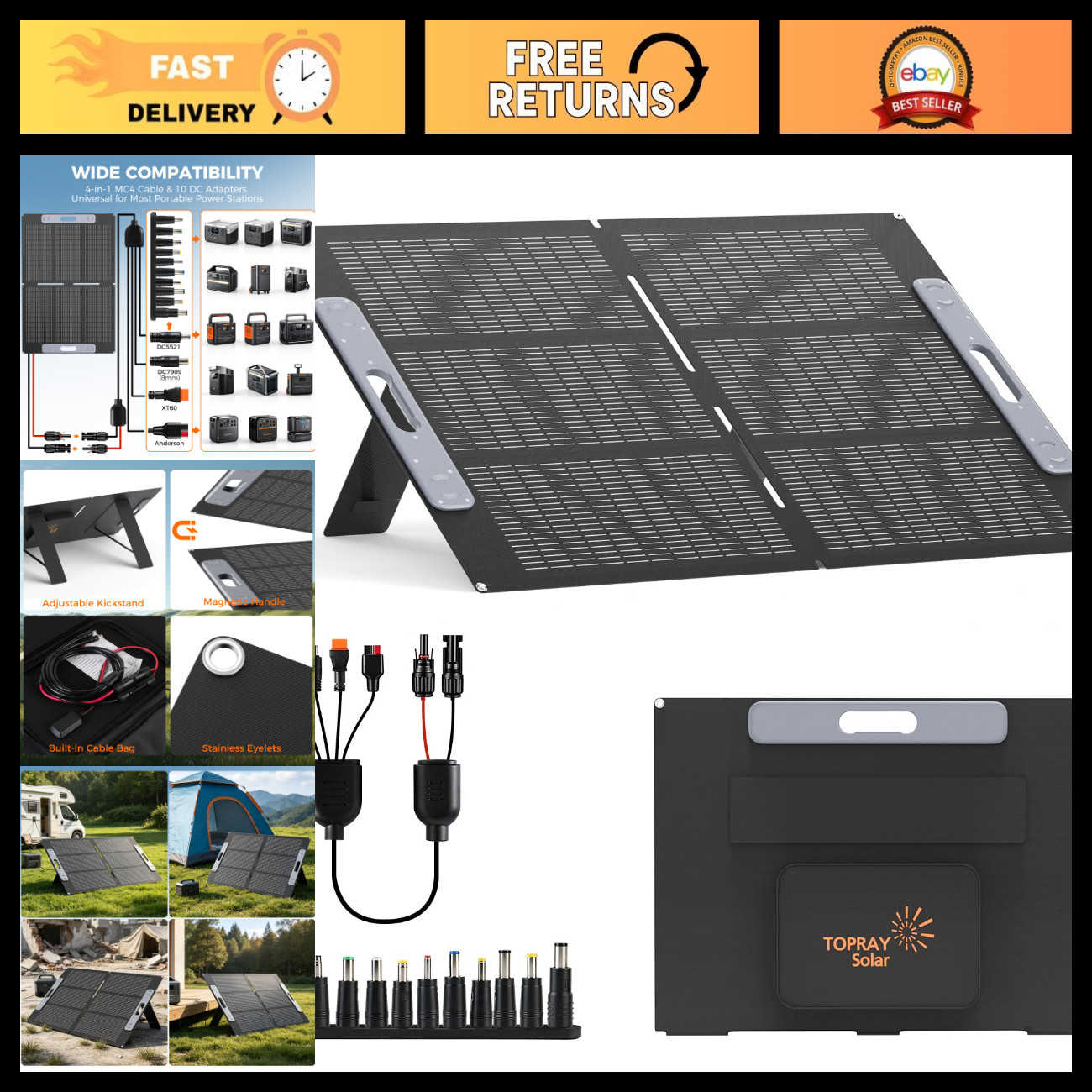 100W Foldable Solar Panel for Camping, Power Station, Outdoor Use, Lightweight